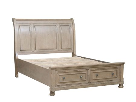 Bethel Wire Brushed Gray Queen Sleigh Storage Platform Bed For Sale