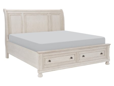 Bethel Wire Brushed White Queen Sleigh Storage Platform Bed Fashion