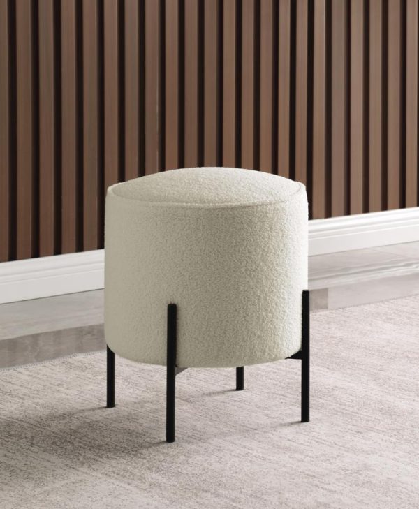 Basye Round Upholstered Ottoman Beige Matte Black Online Hot Sale