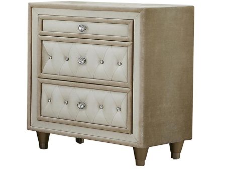 Antonella 3-Drawer Upholstered Nightstand Ivory Camel Sale