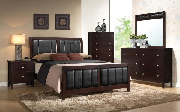 Carlton Queen Upholstered Bed Cappuccino Black Cheap