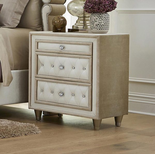 Antonella 3-Drawer Upholstered Nightstand Ivory Camel Sale