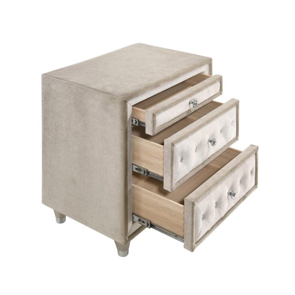 Antonella 3-Drawer Upholstered Nightstand Ivory Camel Sale