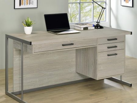 Loomis Whitewashed Gray Gunmetal 4-Drawer Rectangular Office Desk Hot on Sale