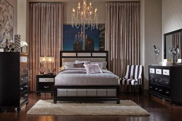 Barzini Black Upholstered Panel Bedroom Set Online Sale