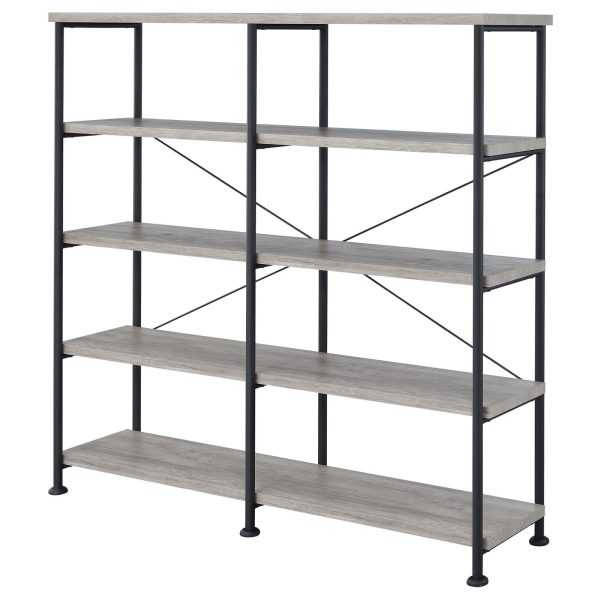 Analiese Gray Driftwood 4-Shelf Open Bookcase For Sale