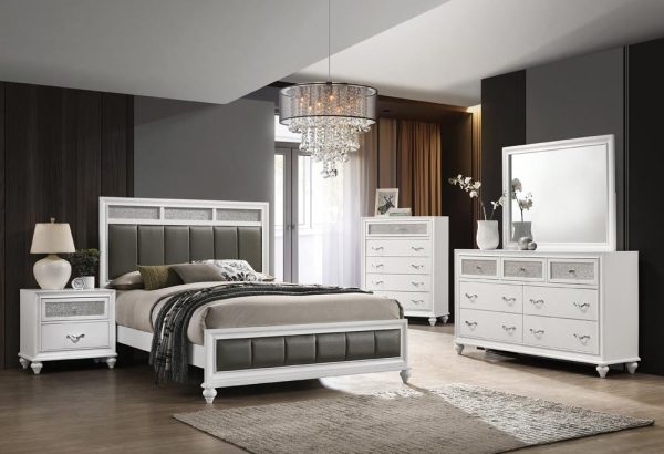 Barzini White Upholstered Panel Bedroom Set For Discount