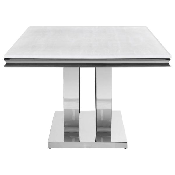 Kerwin White Chrome Rectangle Faux Marble Top Dining Table Sale