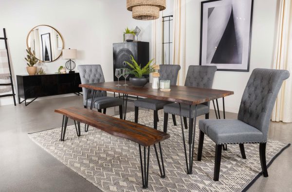 Neve Sheesham Gray Gunmetal Live-edge Dining Table with Hairpin Legs For Discount