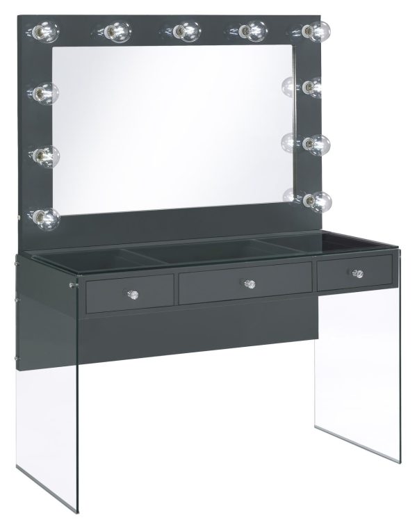 Afshan 3-Drawer Vanity Desk with Lighting Mirror Gray High Gloss Online Hot Sale