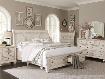 Bethel Wire Brushed White Sleigh Storage Platform Bedroom Set Online