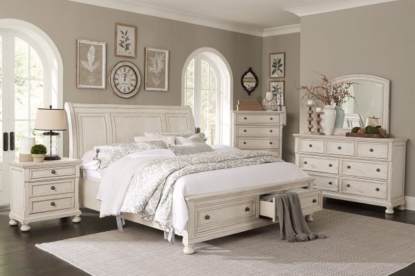 Bethel Wire Brushed White Sleigh Storage Platform Bedroom Set Online