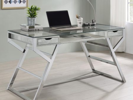 Emelle Gray Driftwood Chrome 2-Drawer Glass Top Writing Desk Online