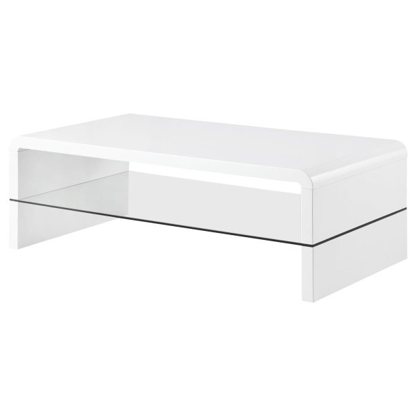 Airell White High Gloss Rectangular Coffee Table with Glass Shelf on Sale