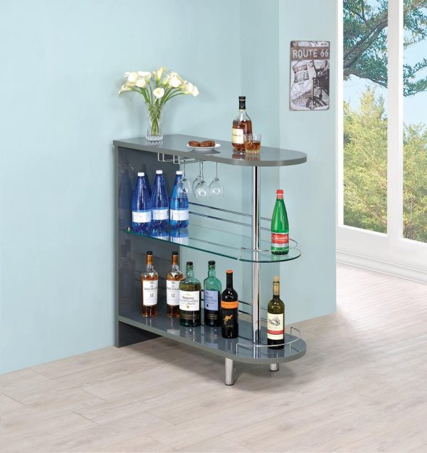 Adolfo Glossy Gray Clear 3-Tier Bar Table Online now