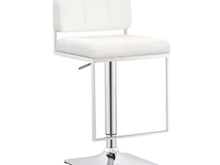 Alameda White Chrome Adjustable Bar Stool For Sale