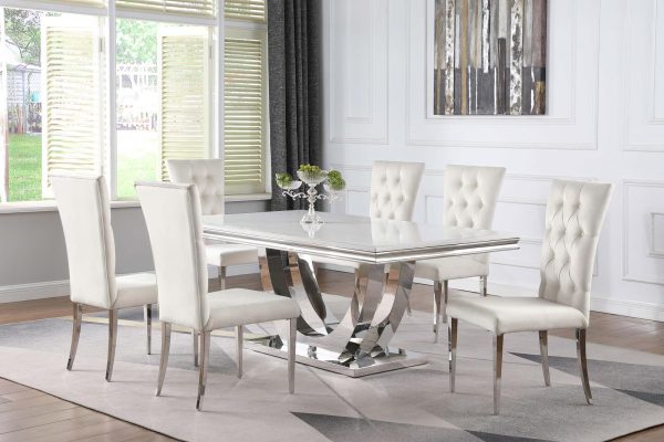 Kerwin White Chrome Rectangle Faux Marble Top Dining Table Sale