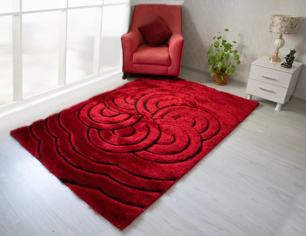 3D Shaggy Red 5X7 Area Rug Fashion