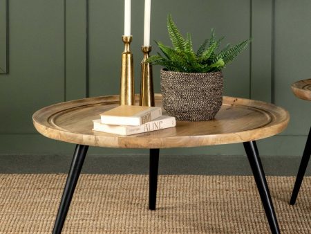 Zoe Natural Black Round Coffee Table with Trio Legs Online now