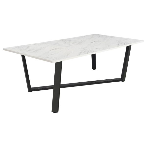 Mayer Faux White Marble Gunmetal Rectangular Dining Table For Sale