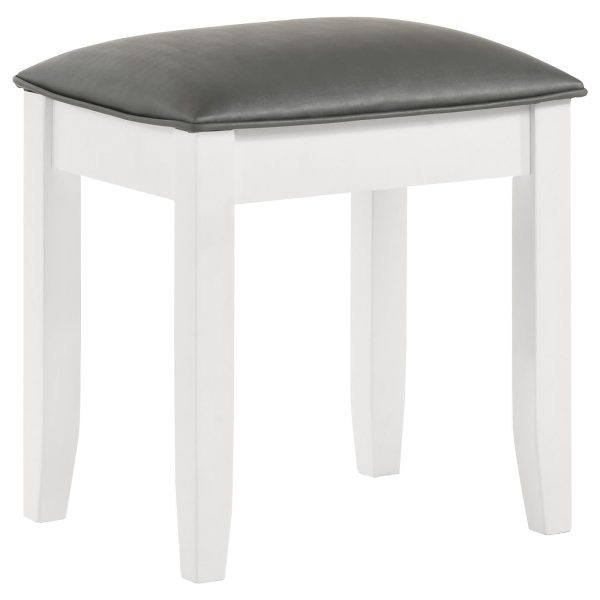 Barzini Metallic White Upholstered Vanity Stool For Sale