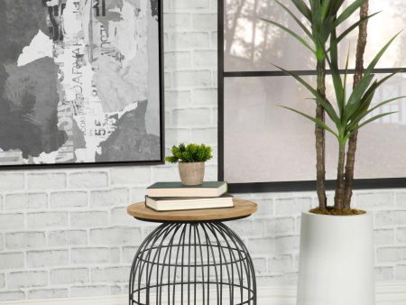 Bernardo Natural Gunmetal Round Accent Table with Bird Cage Base on Sale