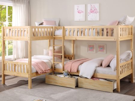 Bartly Pine Corner Bunk Bed with Storage Boxes For Sale