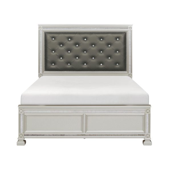 Bevelle Silver Upholstered King Bed For Cheap