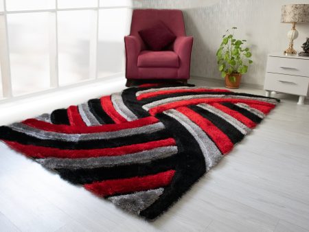 3D Shaggy Gray Red 5X7 Area Rug Fashion