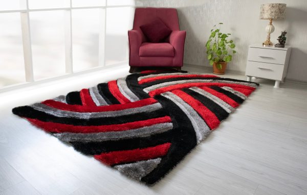 3D Shaggy Gray Red 5X7 Area Rug Fashion