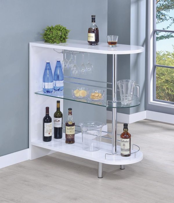 Adolfo Glossy White Clear 3-Tier Bar Table Supply