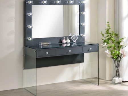 Afshan 3-Drawer Vanity Desk with Lighting Mirror Gray High Gloss Online Hot Sale