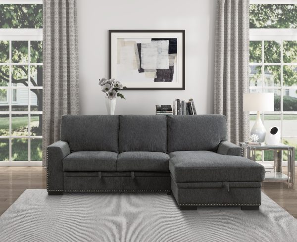 Morelia Charcoal RAF Storage Sleeper Sofa Chaise Online Hot Sale