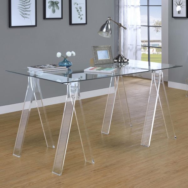 Amaturo Clear Writing Desk with Glass Top Discount