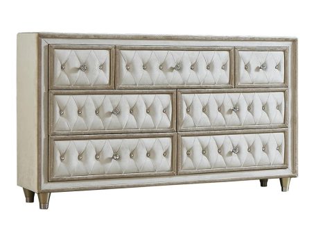 Antonella Ivory Camel 7-Drawer Upholstered Dresser For Sale