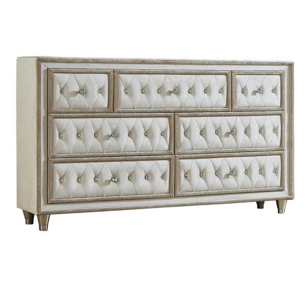 Antonella Ivory Camel 7-Drawer Upholstered Dresser For Sale