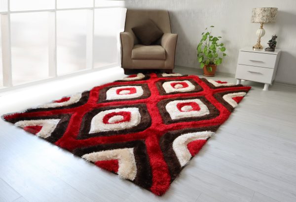 3D Shaggy Brown Red 5X7 Area Rug For Sale