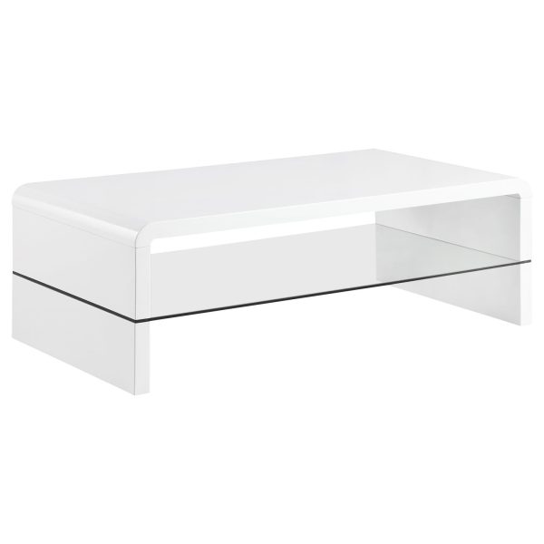 Airell White High Gloss Rectangular Coffee Table with Glass Shelf on Sale