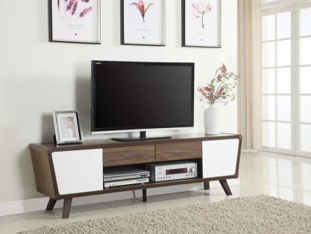 Alvin 2-Drawer TV Console Dark Walnut Glossy White Online Sale