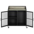 Arlette Gray Wash Sandy Black Wine Cabinet with Wire Mesh Doors Online now