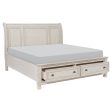 Bethel Wire Brushed White King Sleigh Storage Platform Bed For Sale