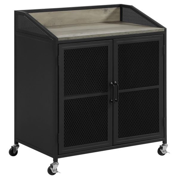 Arlette Gray Wash Sandy Black Wine Cabinet with Wire Mesh Doors Online now