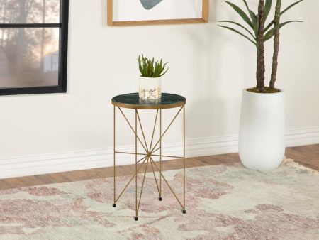 Eliska Green Antique Gold Round Accent Table with Marble Top Online Hot Sale