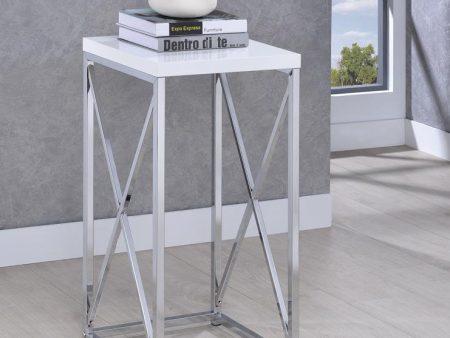 Edmund Glossy White Chrome Accent Table with X-cross For Discount