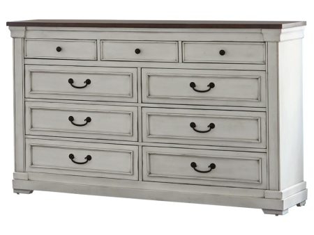 Hillcrest Dark Rum White 9-Drawer Dresser For Cheap