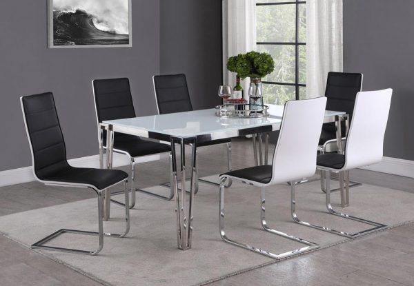 Pauline White Chrome Rectangular Dining Table with Metal Leg Supply