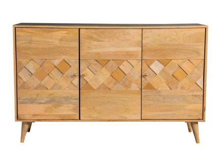 Alyssum Natural Checkered Pattern 3-Door Accent Cabinet For Discount