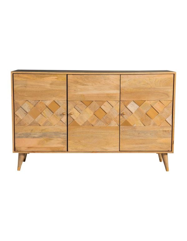 Alyssum Natural Checkered Pattern 3-Door Accent Cabinet For Discount