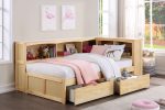 Bartly Pine Twin Bookcase Corner Bed with Storage Boxes Supply