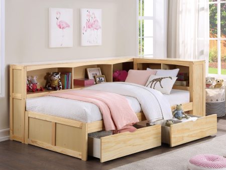 Bartly Pine Twin Bookcase Corner Bed with Storage Boxes Supply